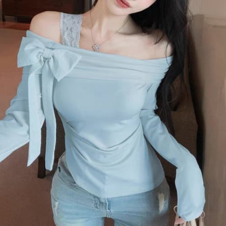 Ribbon One Shoulder Top 2色
