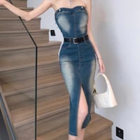 Denim slit long dress
