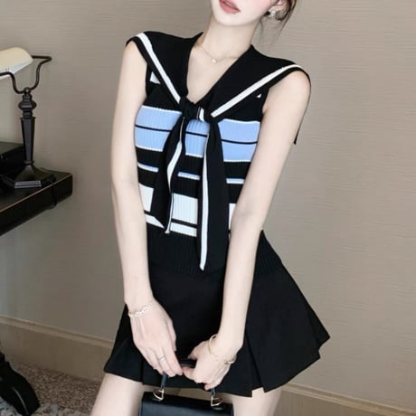 Border summerknit tops 2色