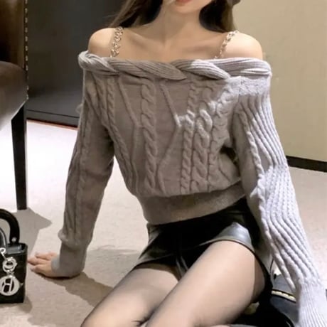 ビジューストラップニットトップス 2色