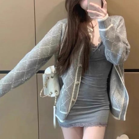 Pearl Argyle Knit Cardigan