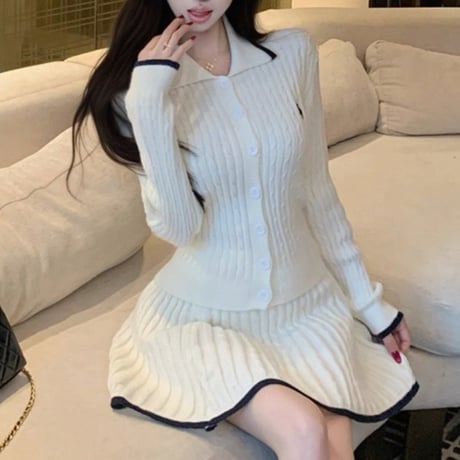 Collar Rib Knit Set 2色