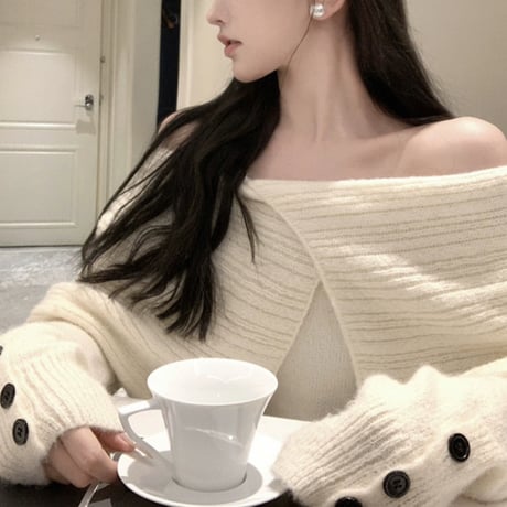 オフショルcollar長袖トップス