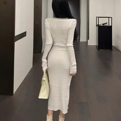 Elegant Tweed Knit Dress 4色