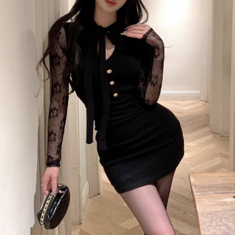 arm lace ドッキングワンピ
