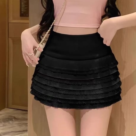 Lace Tiered Mini Skirt 2色