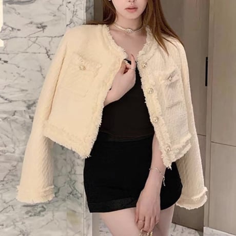 Simple Tweed Fringe Jacket