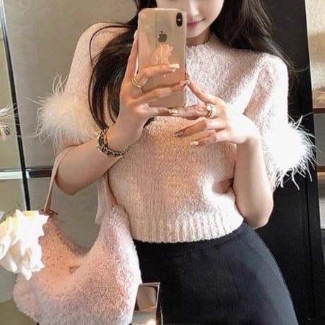 Feather Sleeve Knit Top