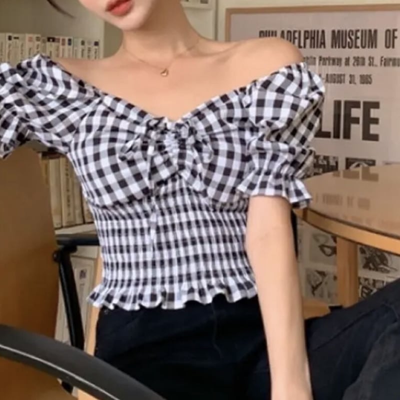 ギンガムチェックシャーリングトップス2色 | ecrea