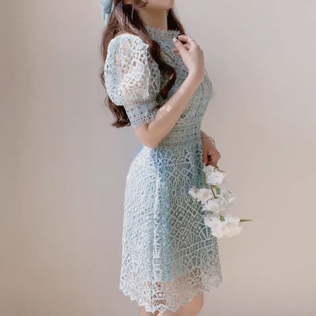 パフスリall lace ワンピ4色