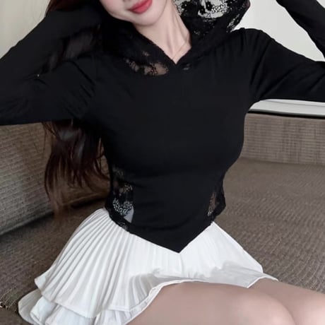 back lace hoodie tops