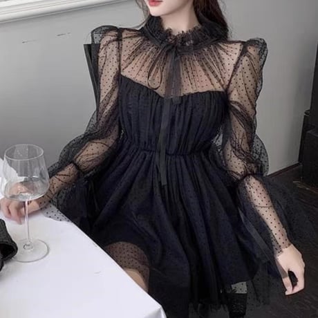 tulle ribbon dress op 2色