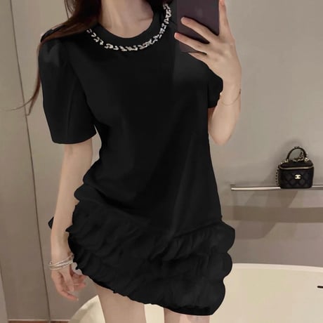 Crystal Neck Puff Onepiece 2色