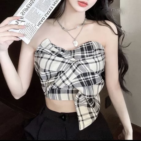 結城里華様ご着用♡check design tube tops
