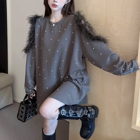 kira kira feather fur トップス 3色