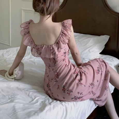square neck frill flower op
