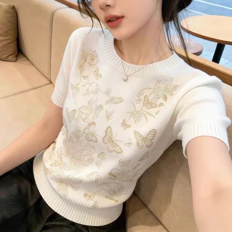 Butterfly Embroidery Knit Top
