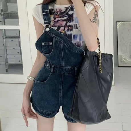 デニムサスペンダーショートパンツ