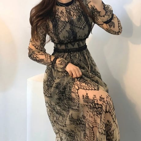 mao様ご着用*.シックレースロングワンピ
