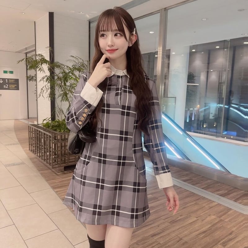 あらきさくら様ご着用♡丸襟チェック長袖ワンピ | ecrea 