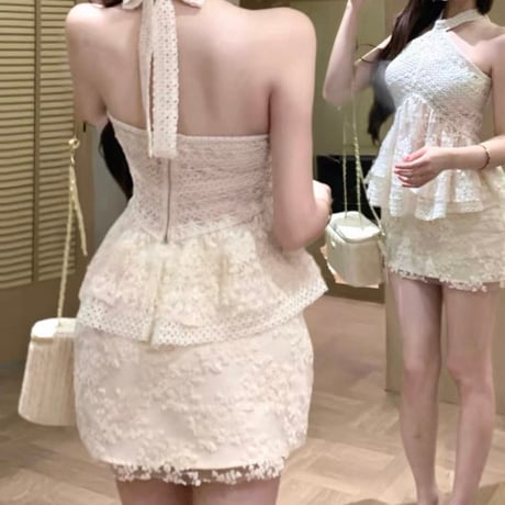 Lace Halter Peplum Set
