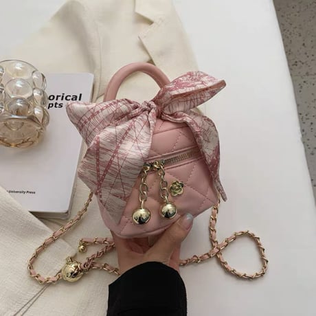 スカーフ付きキルティングバニティbag  2種3色