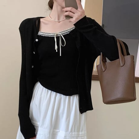 ゆなちゃん様ご着用♡リボンキャミ＋カーディガンセット 6色