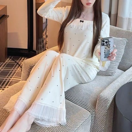Dot Ribbon Pajama Set 2色