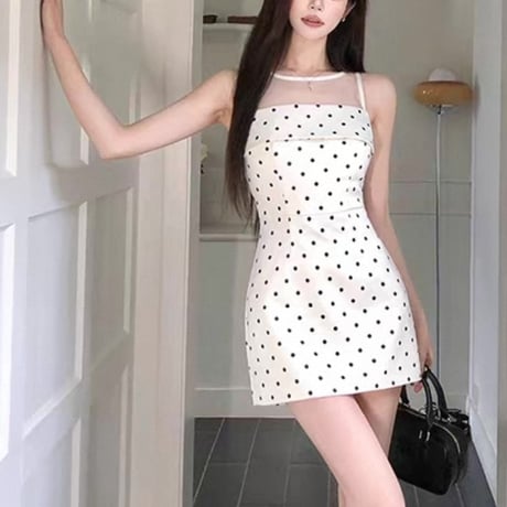 Polka Dot Sheer Panel Mini Dress
