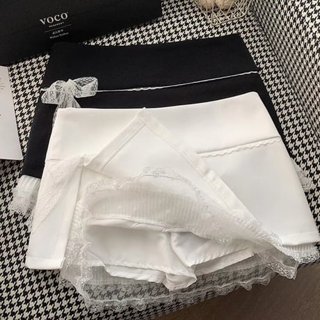 Lace ribbon mini skirt 2色
