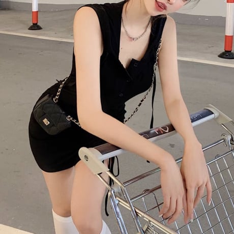 背中あきフード付きワンピ 2色