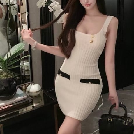 Gold Button Knit Onepiece 2色