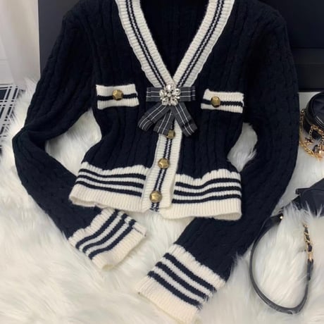 bijou broach バイカラーニットトップス 3色
