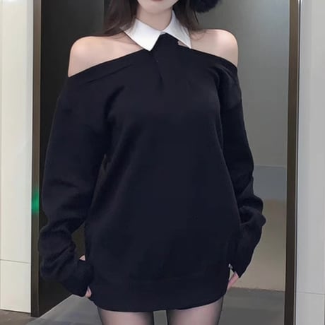 襟付き肩あきゆるトップス