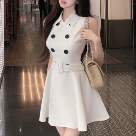Belt button flare dress