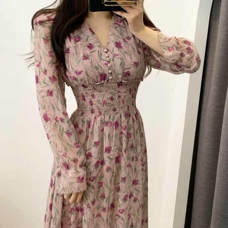 ヴァニラ様ご着用*.flower print chiffon onepiece