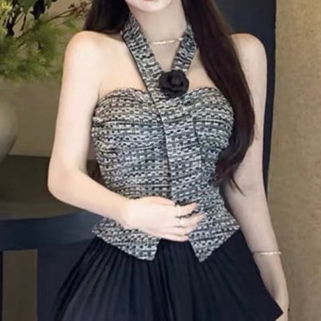 Camellia Tweed Halter Top 2色