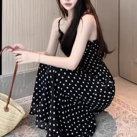 Dot long camisole dress 2色