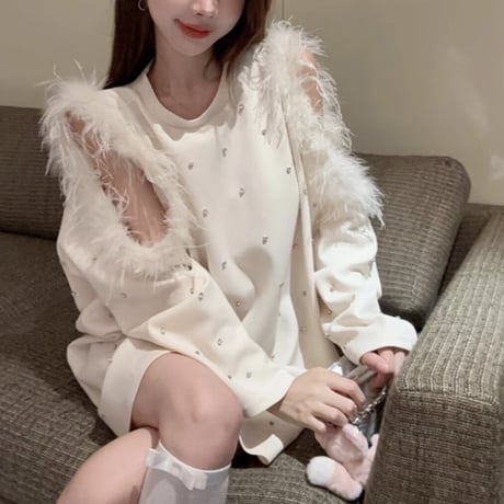 kira kira feather fur トップス 3色