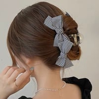 ギンガムチェックリボン ヘアクリップ