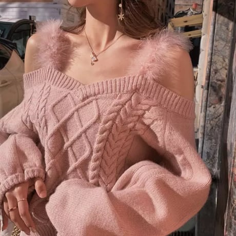 girly fur over knit 2色