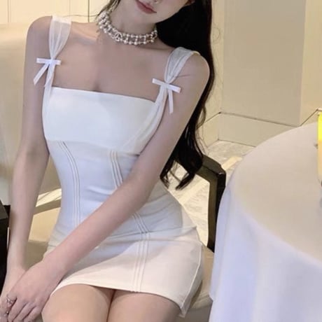 Shoulder Ribbon Mini Dress 2色