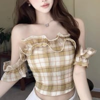 Check Frill Off-Shoulder Top