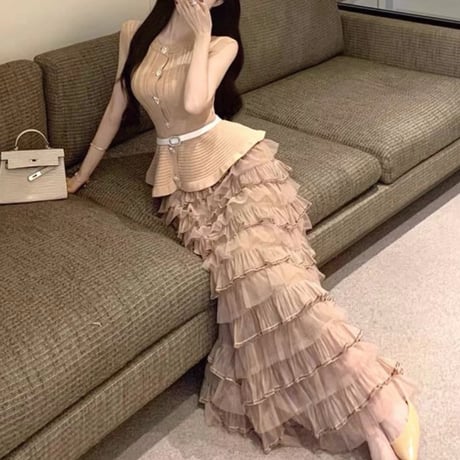 Elegant Pleated Peplum Set Up 2色