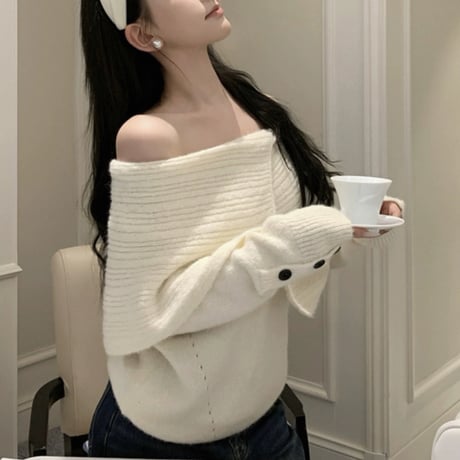 オフショルcollar長袖トップス