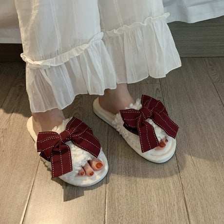 リボン ルームシューズ 4色
