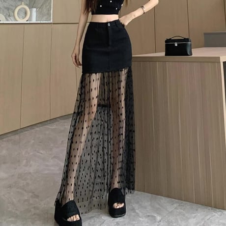 ドットチュールミニスカート