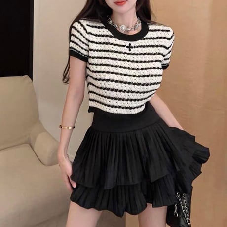 Stripe Knit Frill Set