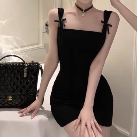 Shoulder Ribbon Mini Dress 2色