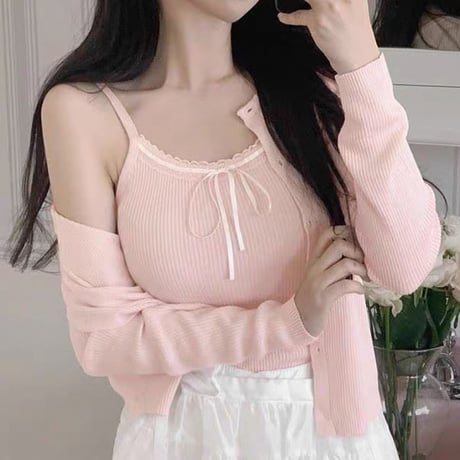 ゆなちゃん様ご着用♡リボンキャミ＋カーディガンセット 6色